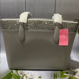 NWT Kate Spade Silver and Gray Glitter Mixed Tote Bag